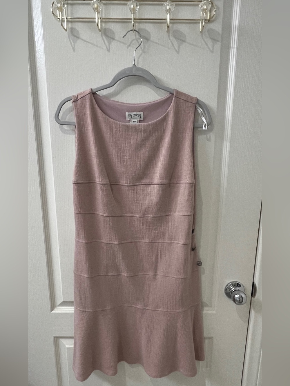 En Focus Petite 14P Dusty Rose Textured Knit Fit & Flare Sleeveless Dress